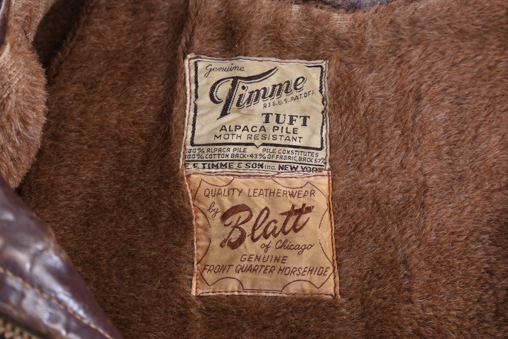 1940’s Timme Alpaca Pile Brown Horse Hide Leather Jacket product image 3