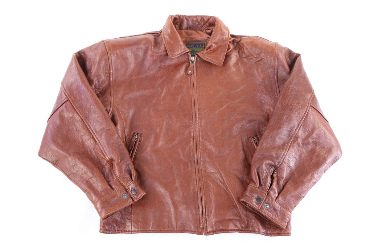 Vintage Midway Dark Brown Full Zip Leather Jacket product image 1