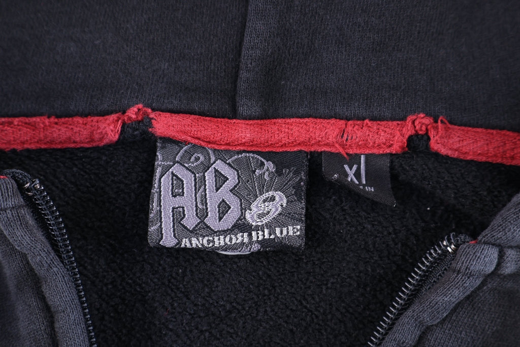 Y2K Anchor Blue Embroidered Black Full Zip Hoodie product image 4