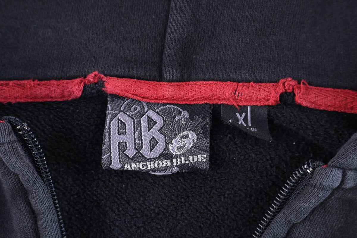 Y2K Anchor Blue Embroidered Black Full Zip Hoodie product image 4