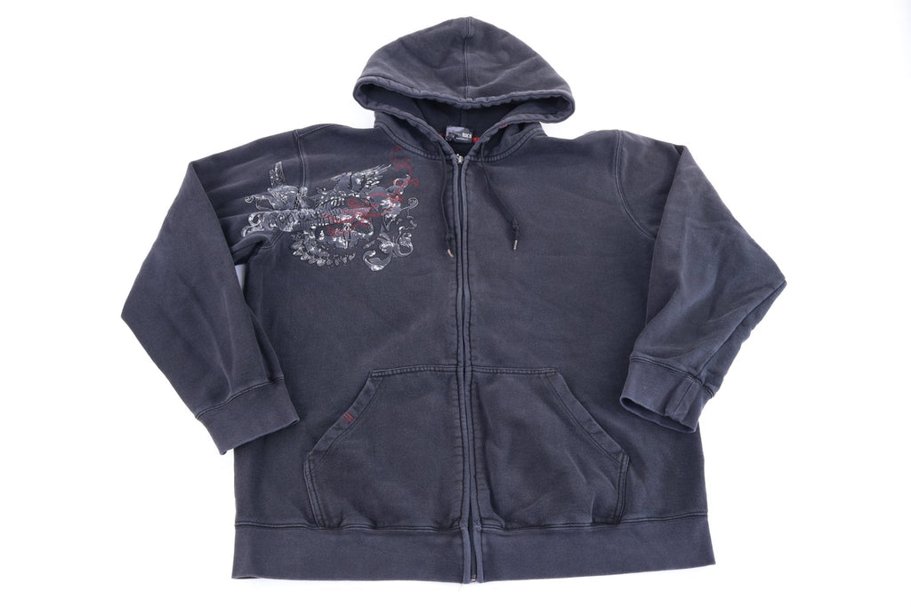 Y2K Anchor Blue Embroidered Black Full Zip Hoodie product image 1